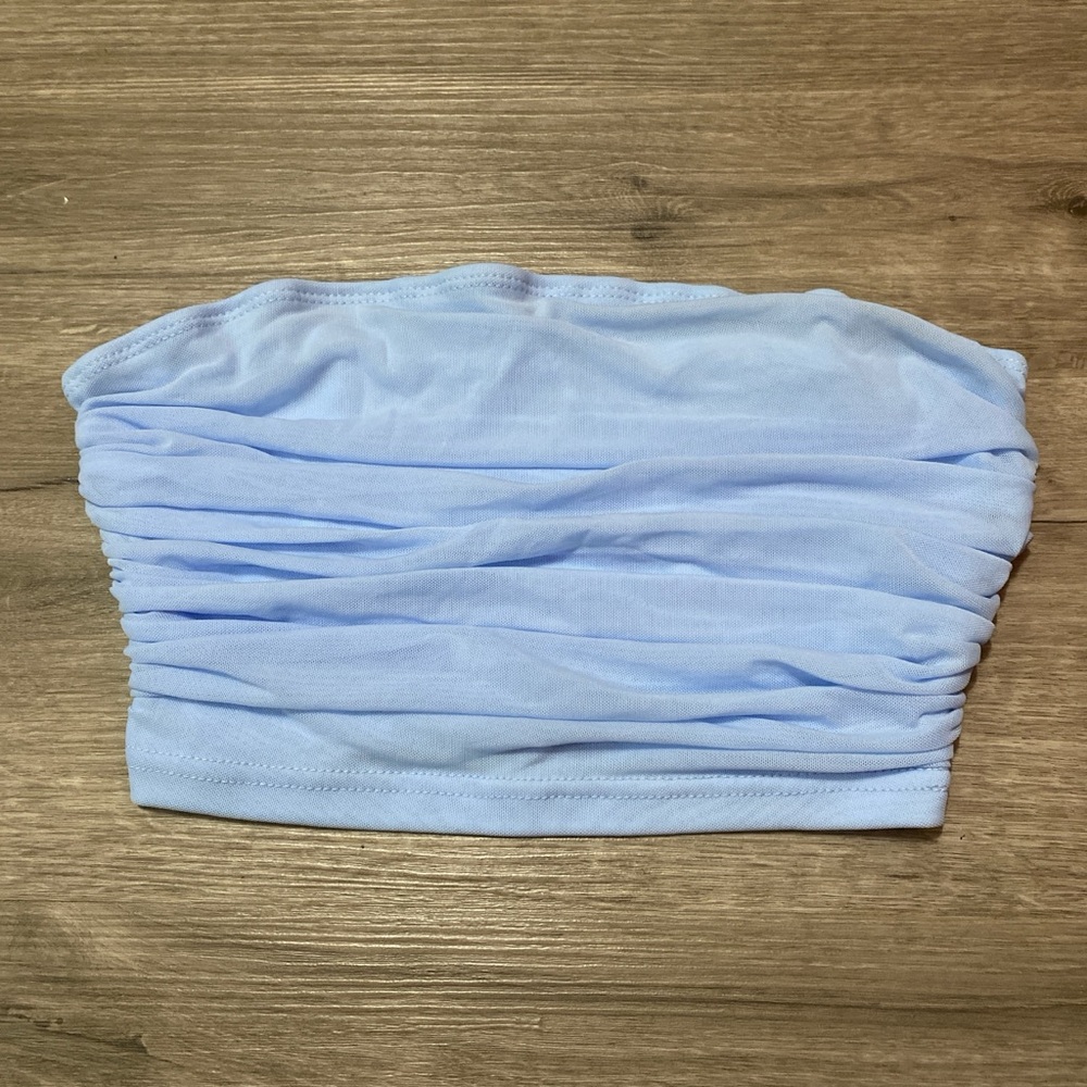 Rouched blue tube top